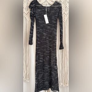 Sahoco Black Silver Metallic Knit Long Sleeve Dress Women’s Medium